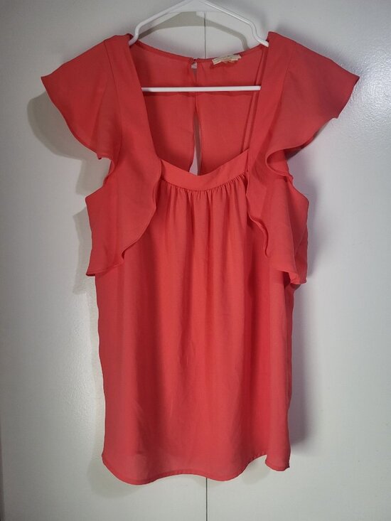 Meadow Rue Tops - Anthropologie Meadow Rue SZ 4 Coral Flutter Sleeve Fly-Away Back Georgette Top